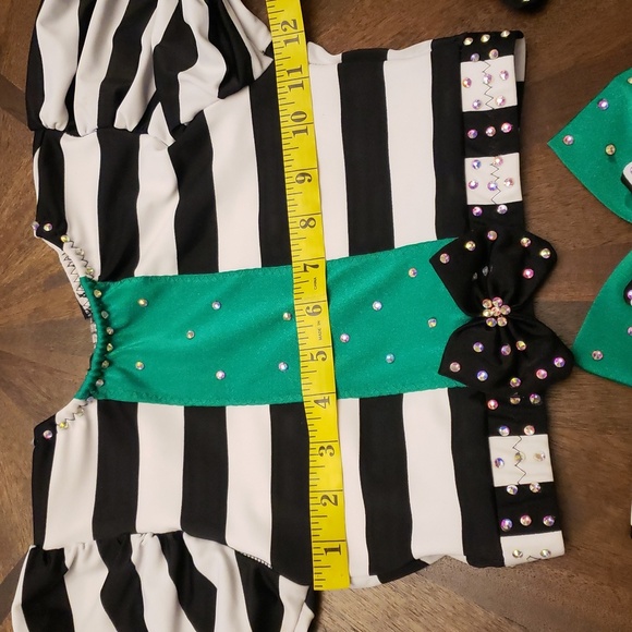 Striped Black and White Kids Dance  Costume Rhinestones Beetlejuice Waistress - Picture 7 of 16
